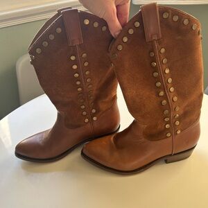 Frye Brown Heeled Boots with Stud Accents